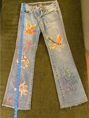 Switch Usa Light Blue Embroidered Flare Jeans with Bird Motif